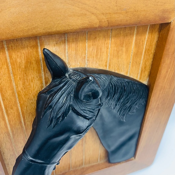 Vintage 3D Black Metal Horse Head Wall Plaque on Wood Panel – Equestrian Decor - Picture 7 of 9